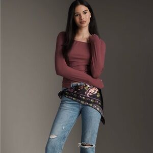 NWT By Anthropologie Buttoned Boatneck Thermal Top Size XS